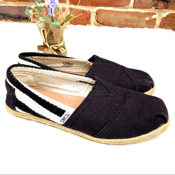 Toms Shoes - TOMS Black/White Striped Canvas Esparadrilles Shoe